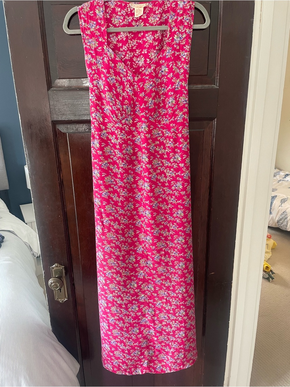 April Cornell Vintage Hot Pink Floral Maxi Dress
